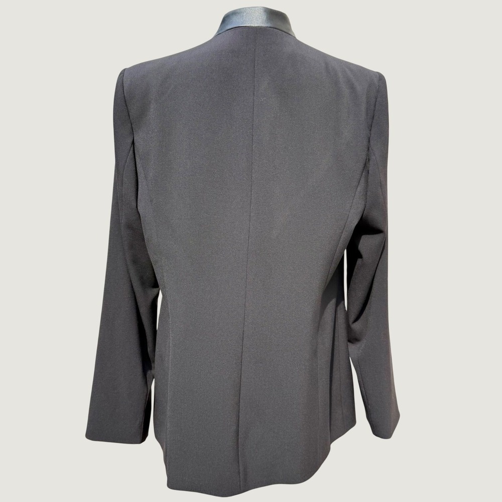 T Tahari Black Single Button Blazer Faux Leather Trim Collar Size 16